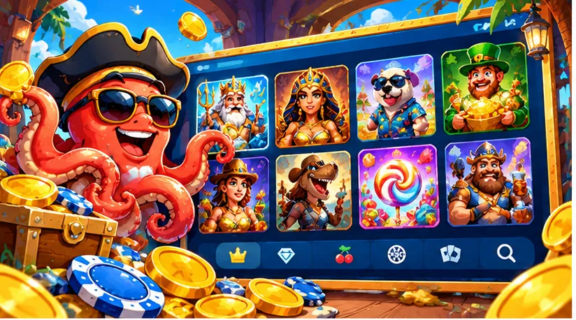 Octopus mascot in a pirate hat beside the WagerWhale slot lobby