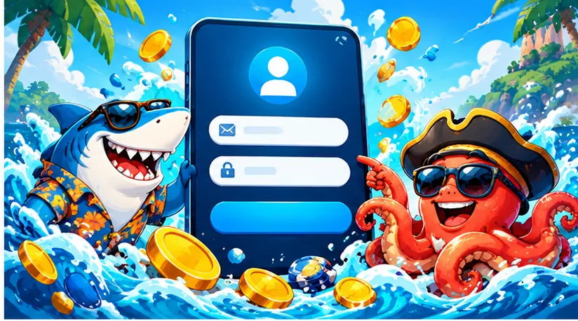 Shark and octopus mascots next to a phone showing the WagerWhale sign-up form